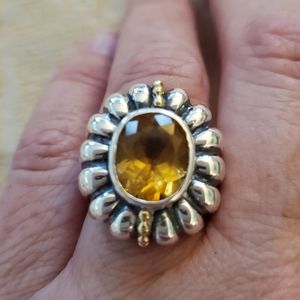 Vintage LAGOS Cavier - sterling ring with 18K accents and yellow citrine stone.